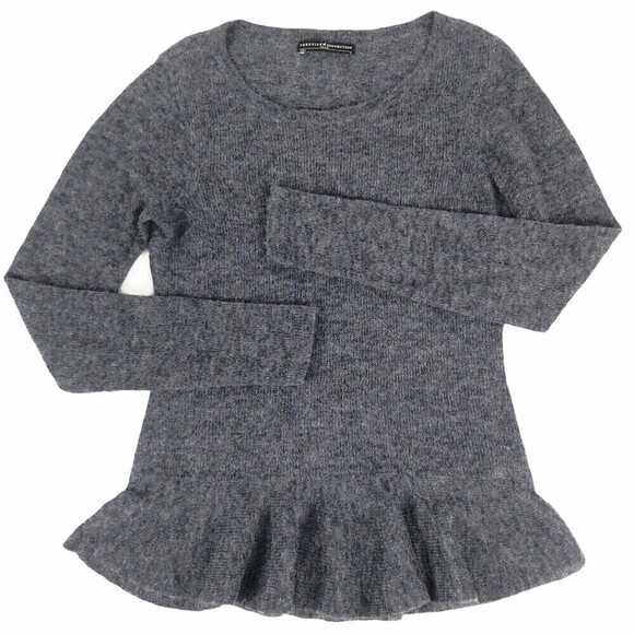 Peruvian Connection Sweater Pullover Baby Alpaca Wool Ruffled Blue Gray Size S - Picture 3 of 10